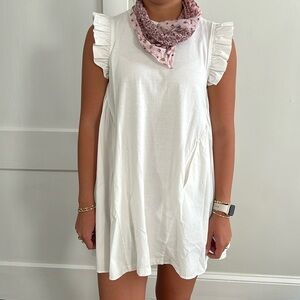 White cotton poplin and knit dress with on seam pockets